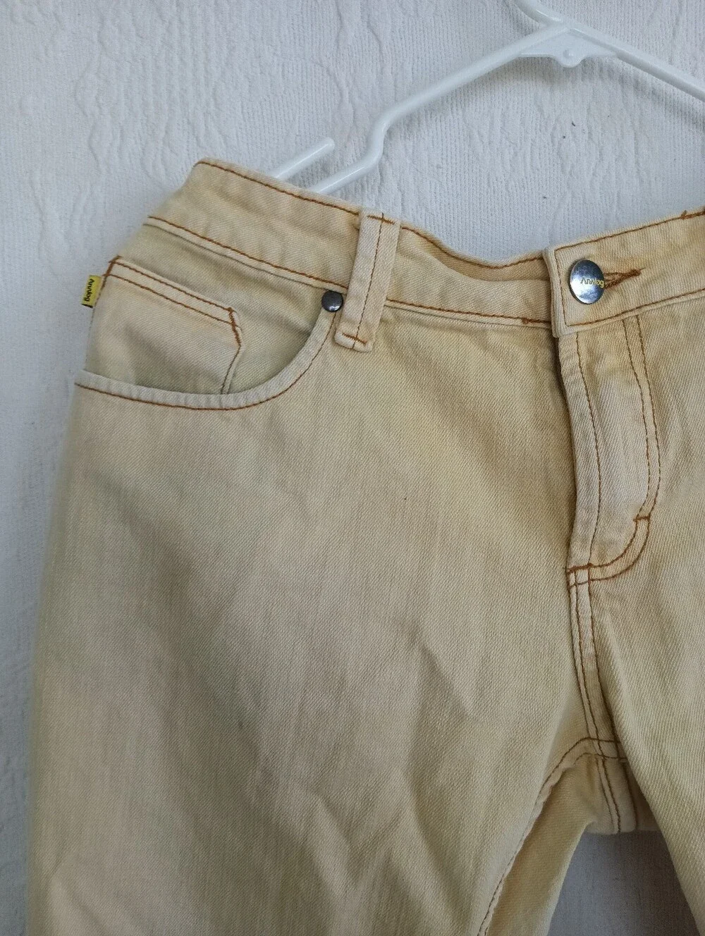 Analog Ochre Yellow Slim Straight Jeans Mid Rise Beige Tan Distressed Faded Punk